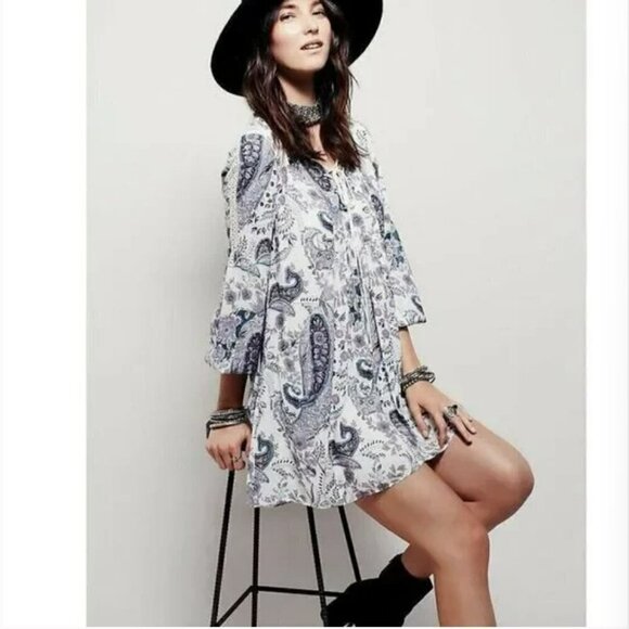 Free People | Rain Or Shine Lace Up Mini Dress Popover Floral Paisley Size XS - Picture 2 of 16